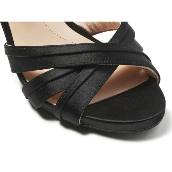 Kelly & Katie Simina Sandals | Black Satin Crisscross Heels | Size 8 - Picture 7 of 12